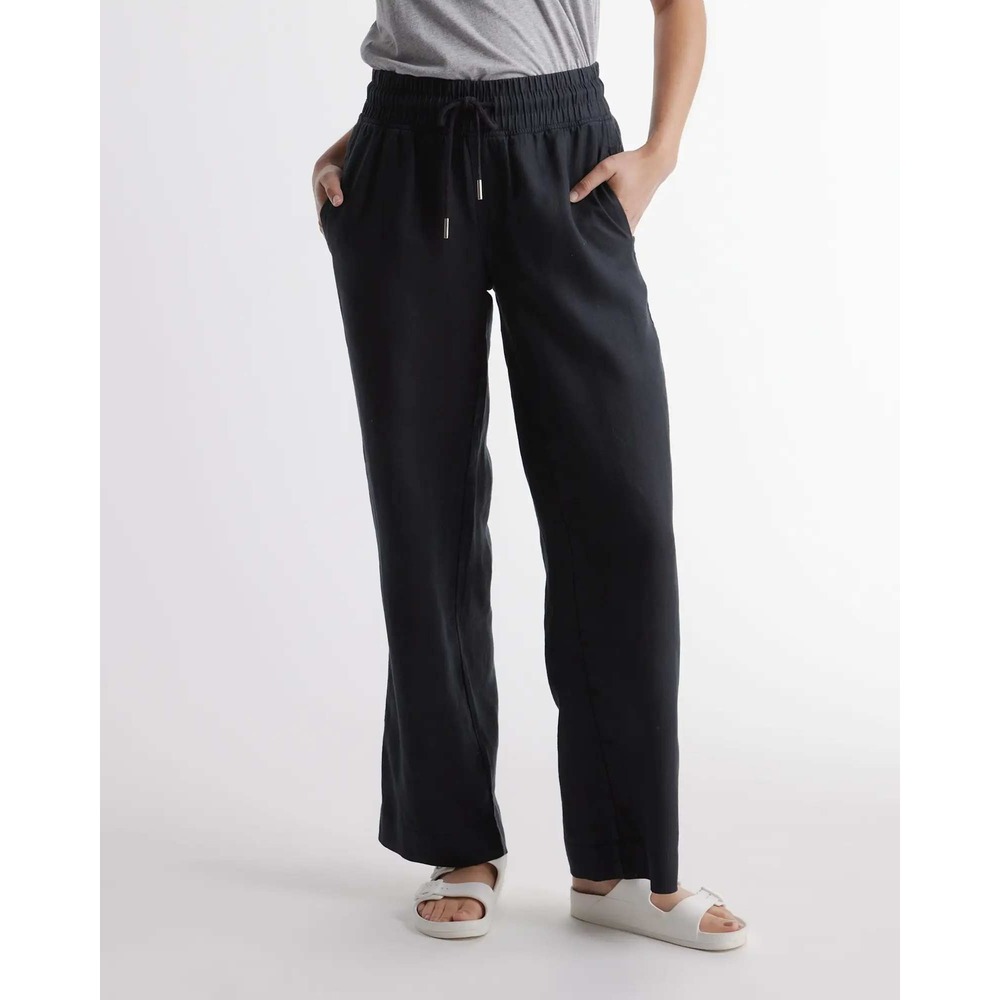 Quince European Linen Wide Leg Pants Black Medium NWT Smocked Waist